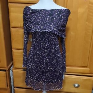 Floral Off-Shoulder Purple Dress